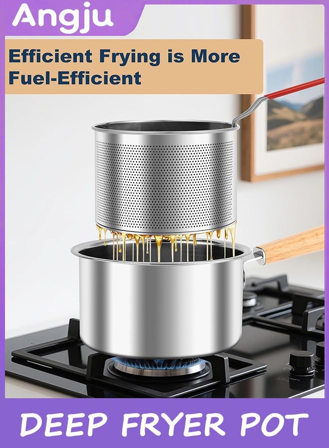 Angju Deep Fryer Pot with Basket and Handle, Stainless Steel Oil Strainer Pot with Lid, Small Tempura Deep Frying Pot, Portable Food Cooking Pot for Frying Fish Shrimp Chicken and Fries - Image 5