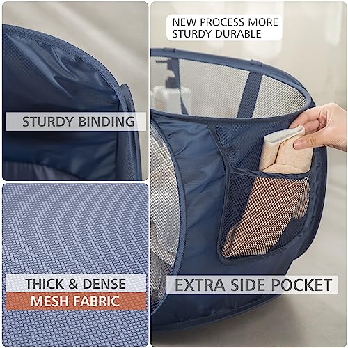 HONOMA Sturdy Mesh Laundry Hamper Basket Bag,Pop up Basket with Side Pocket for Laundry Room, Bathroom, Kids Room, College Dorm or Travel (Pop Horizontal, Grey) - Image 5