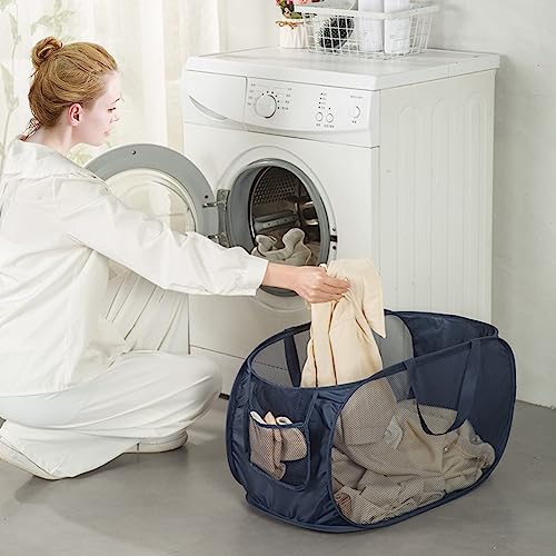 HONOMA Sturdy Mesh Laundry Hamper Basket Bag,Pop up Basket with Side Pocket for Laundry Room, Bathroom, Kids Room, College Dorm or Travel (Pop Horizontal, Grey) - Image 2