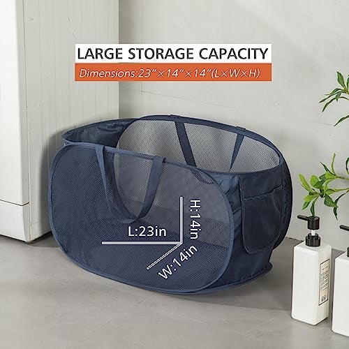HONOMA Sturdy Mesh Laundry Hamper Basket Bag,Pop up Basket with Side Pocket for Laundry Room, Bathroom, Kids Room, College Dorm or Travel (Pop Horizontal, Grey) - Image 4