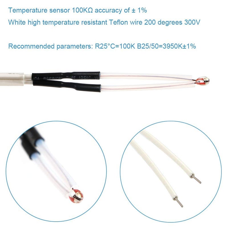 REES52 5pcs Aluminum Heater Block for MK7 / MK8 3D Printer and 5pcs NTC 3950 100K Thermistor with 1 Meter Wiring and 5pcs 12V 40W 620 Ceramic Cartridge Heater for 3D Printer - Image 5