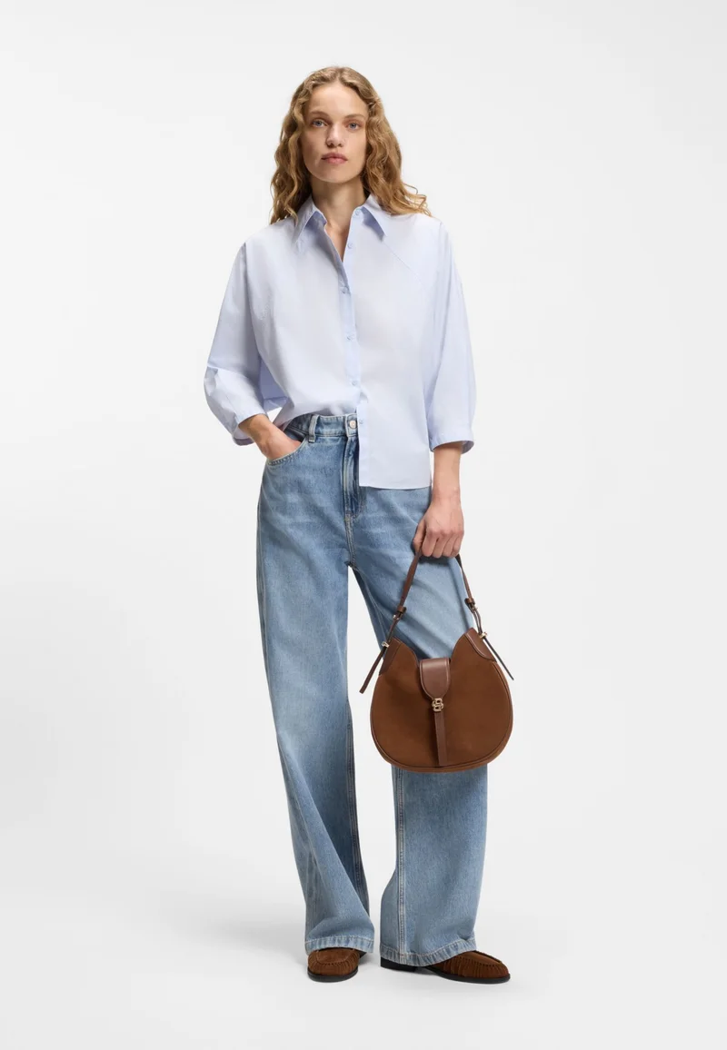 BOSS Wide-leg regular-fit jeans in light-blue denim