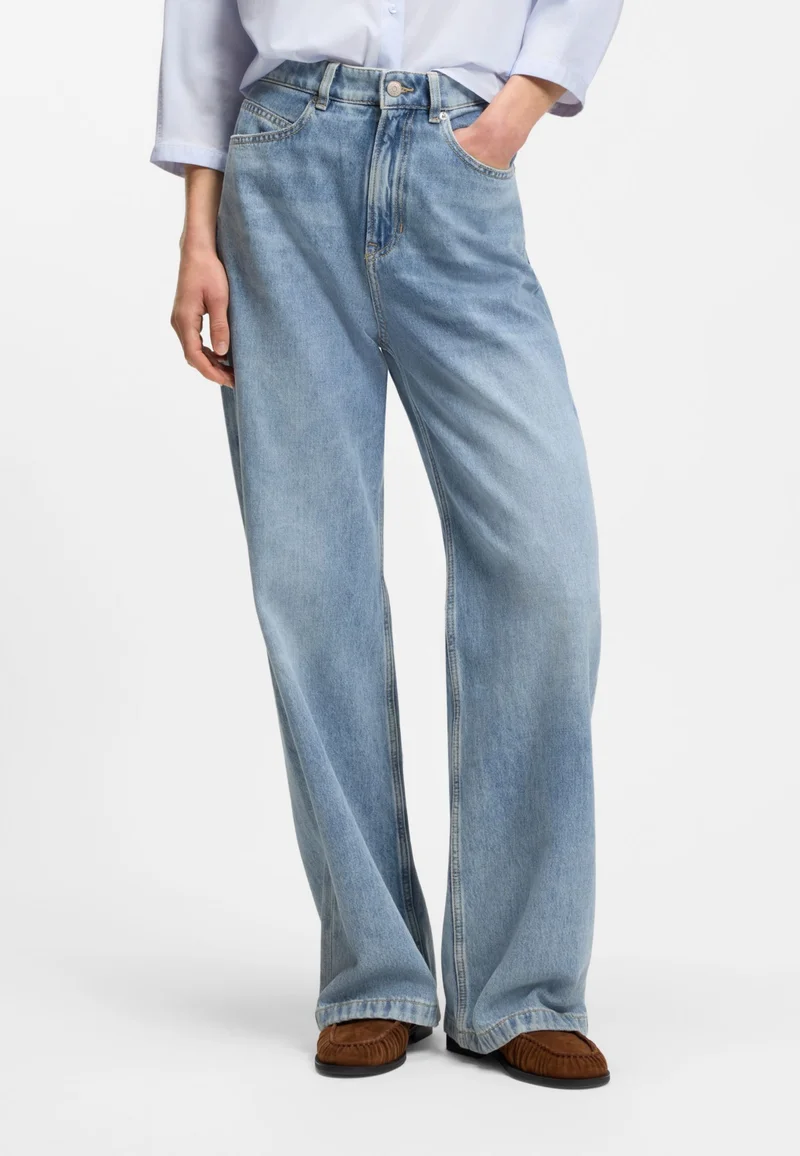 BOSS Wide-leg regular-fit jeans in light-blue denim