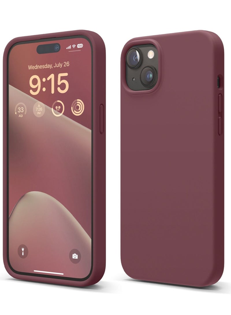 Elago Liquid Silicone for iPhone 15 Case Cover with Full Body Protection, Shockproof, Slim, Anti-Scratch Soft Microfiber Lining - Burgundy