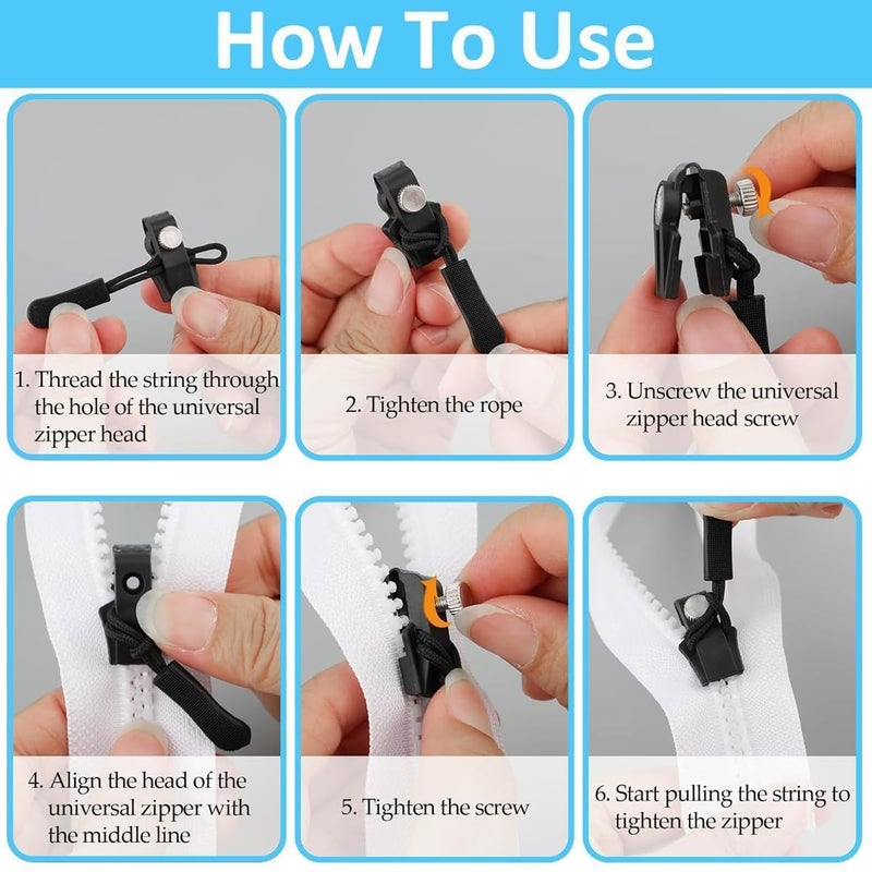 VANSHIKA K MART VANSHIKA K MART Zipper Repair Kit Instant Zipper Sliders with Nylon Pull Tabs Cords Replacement Metal Zipper Pull for Sliding Teeth Universal Screw Fix Removable Zippers for Bags Garments Pack of 24  - Image 4