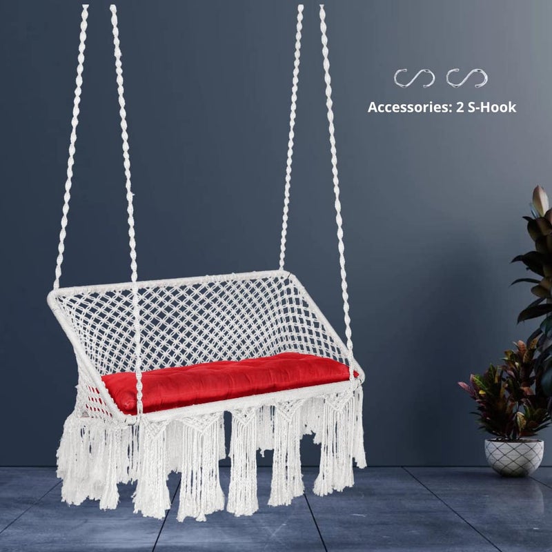 SWINGZY Polyester Large Premium Double Seater Hammock Chair For Home Indoor Outdoor GardenHanging Hammock Swing Chair For 2 PeopleJhula For Adults With Hanging Kit With Cushion White - Image 2