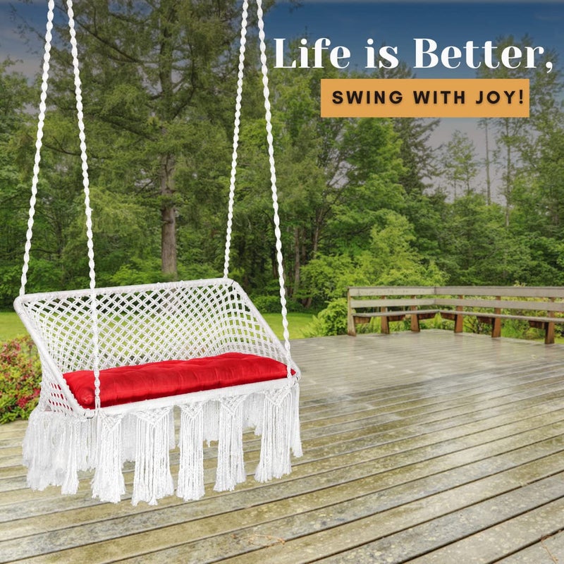 SWINGZY Polyester Large Premium Double Seater Hammock Chair For Home Indoor Outdoor GardenHanging Hammock Swing Chair For 2 PeopleJhula For Adults With Hanging Kit With Cushion White - Image 5