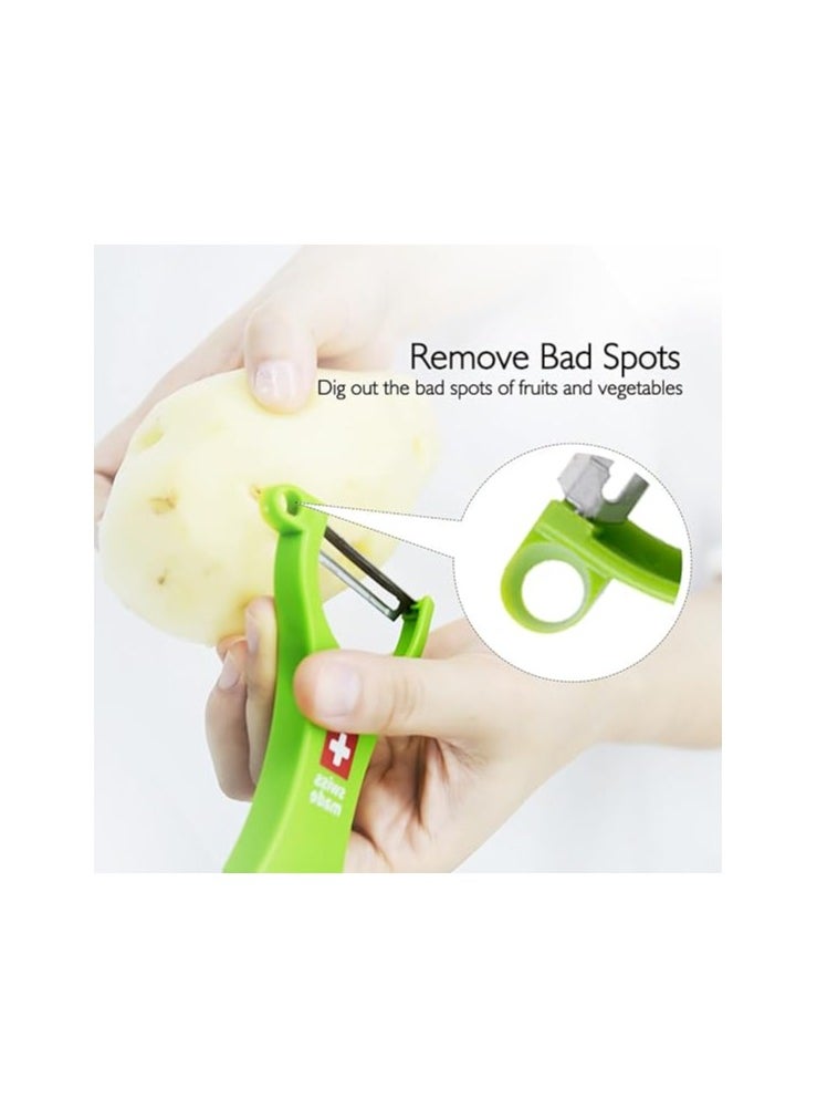 Kisag kisag Swiss Peeler Vegetable & Potato Peelers for Kitchen, Swiss Made Ergonomic Kitchen Peelers for Effortless Prep - Pack of 3 (Green + Orange + Red)  - Image 5