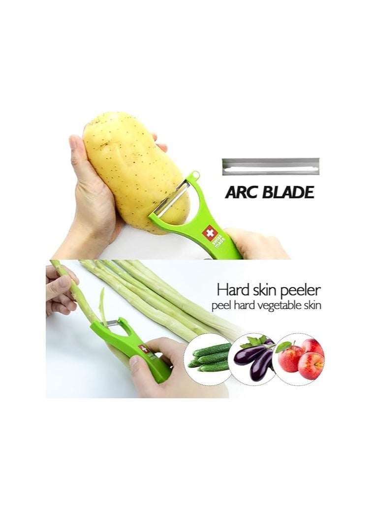Kisag kisag Swiss Peeler Vegetable & Potato Peelers for Kitchen, Swiss Made Ergonomic Kitchen Peelers for Effortless Prep - Pack of 3 (Green + Orange + Red)  - Image 2