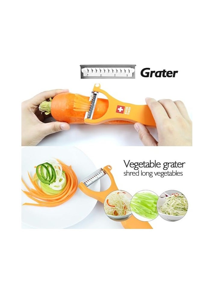 Kisag kisag Swiss Peeler Vegetable & Potato Peelers for Kitchen, Swiss Made Ergonomic Kitchen Peelers for Effortless Prep - Pack of 3 (Green + Orange + Red)  - Image 3