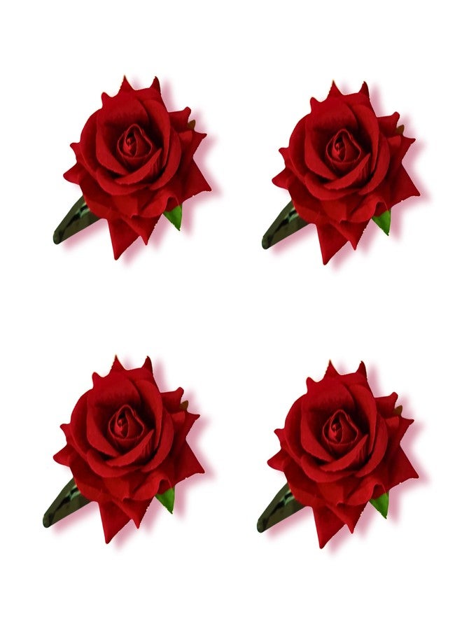 LYF5STAR Red Color Handmade Rose Tiktok, Rose Hair Accessories for Stylish Bridal Women, Elegant Wedding Hair Accessories | Pack of 4 - Image 1
