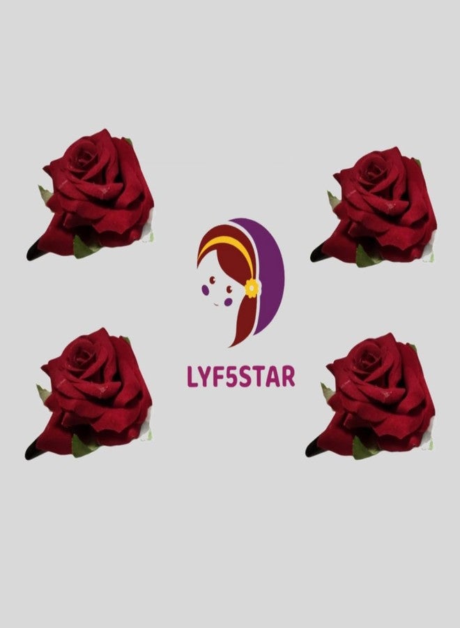 LYF5STAR Red Color Handmade Rose Tiktok, Rose Hair Accessories for Stylish Bridal Women, Elegant Wedding Hair Accessories | Pack of 4 - Image 2