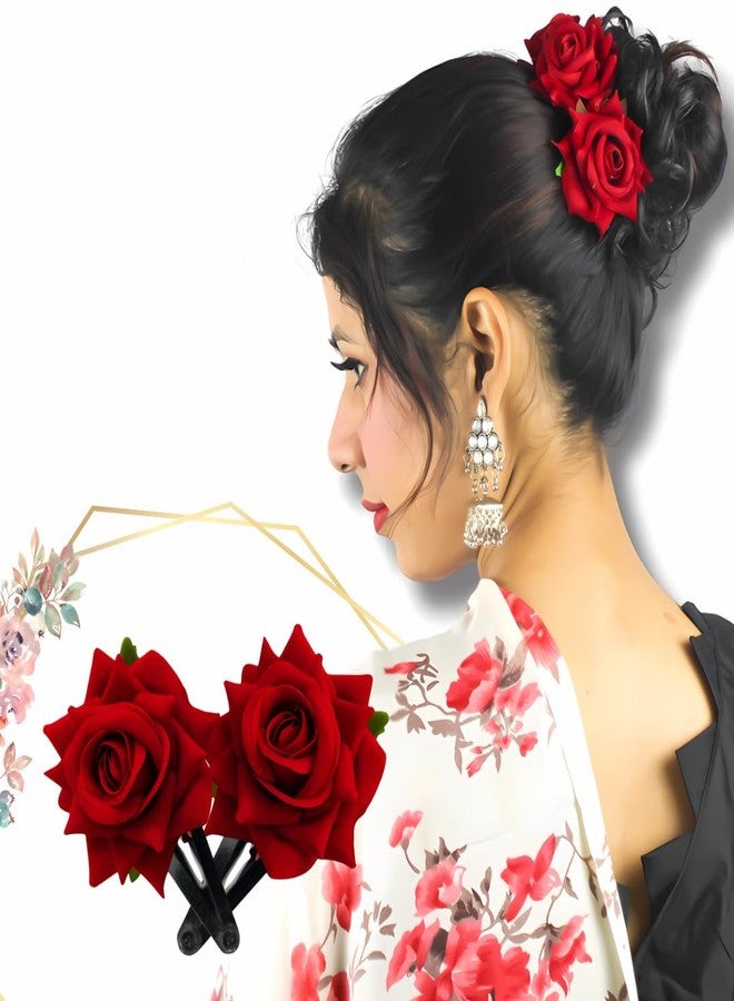 LYF5STAR Red Color Handmade Rose Tiktok, Rose Hair Accessories for Stylish Bridal Women, Elegant Wedding Hair Accessories | Pack of 4 - Image 3