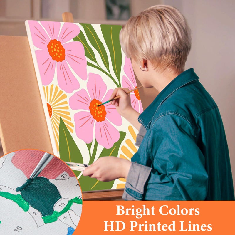 Fountor 6 Pack Paint by Numbers Kit for Adults Beginner, Easy Flowers Adult Paint by Number Kits on Canvas Without Frame, Flower Oil Painting by Numbers for Home Decor Gift 8â€ W x 12â€L - Image 5