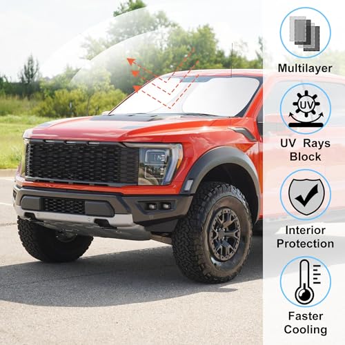 LHFLIVE Windshield Sun Shade Compatible with 2021-2024 2025 2026 Ford F150 F-150 (Lariat, King Ranch, Platinum, XL XLT Limited Raptor) Accessories Sunshade Shield Protector - Image 2