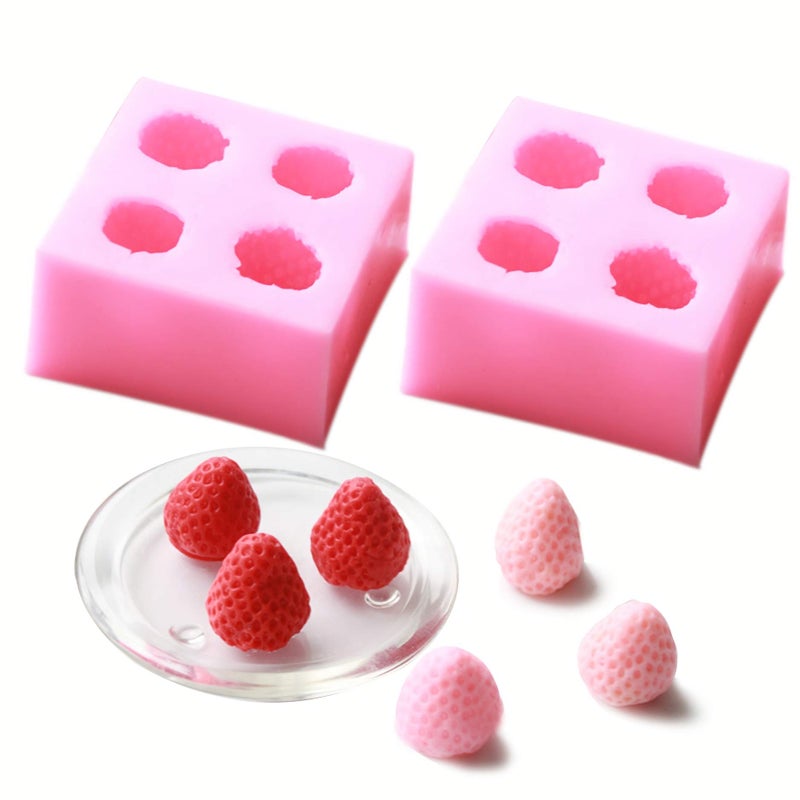 HengKe 2 Pieces 3D Strawberry Silicone Mold,Food Grade Safety Silicon Materials for Baking Mousse Dessert Molds Ice Cube Jello Cake Chocolate Truffle Mold Pastry Fruit Shape Ice Cream Mould - Image 1