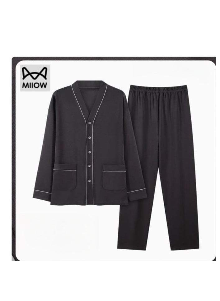 MIIOW - Men's Pure Cotton Casual Long Sleeved Long Pants High-End Home Clothing Can Be Worn As An Outerwear Set - Image 1