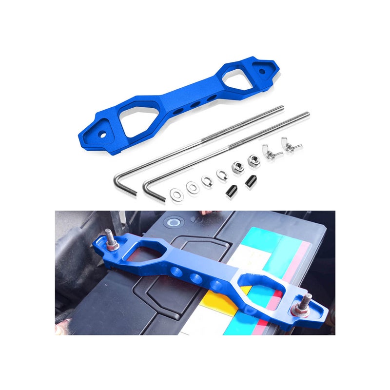 Couslcd Battery Hold Down Sets Automotive Crossbar Holder Lock Mount with Galvanized Iron J Bolts Billet Aluminum Alloy Car Battery Tie Down Bracket Car Accessories for Most Vehicles Blue - Image 3