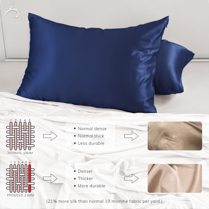 Promeed 23 وسادة حرير Momme 2pcs مجموعة وسادة الحرير التوت من 2 وسادة الحرير الناعمة للشعر والجلد (Queen 20 "" x30 "البحرية) البحرية) - Image 4