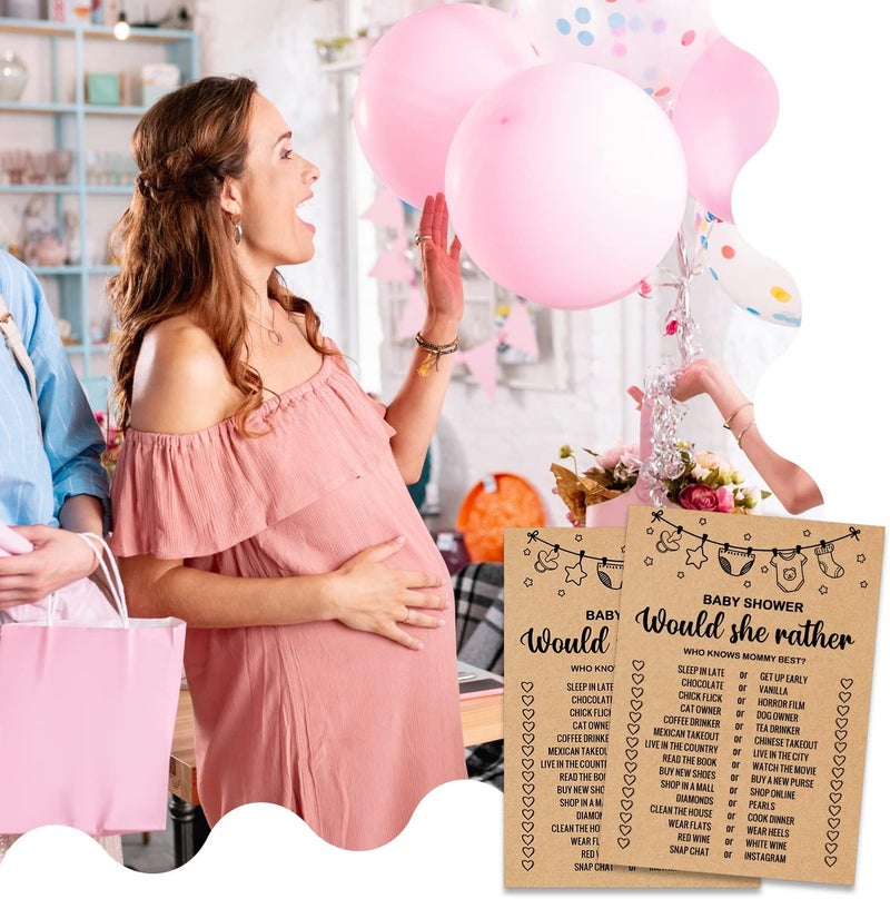Misaidou Baby Shower Game Cards, Would She Rather Baby Shower Games Ideas, Set of 30 Cards, Rustic Bridal Wedding Showers or Bachelorette Party Game, Kraft - Image 5