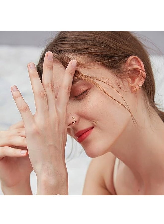 3 قطع حلقات أنف دائرية - حلقة أنف دائرية مزدوجة مجوهرات ثقب مفصلية حلقات نقر الحاجز أقراط غضروف حلزونية زنمة ديث - Image 5