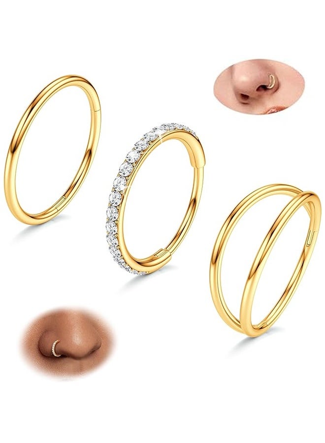 3 قطع حلقات أنف دائرية - حلقة أنف دائرية مزدوجة مجوهرات ثقب مفصلية حلقات نقر الحاجز أقراط غضروف حلزونية زنمة ديث - Image 1
