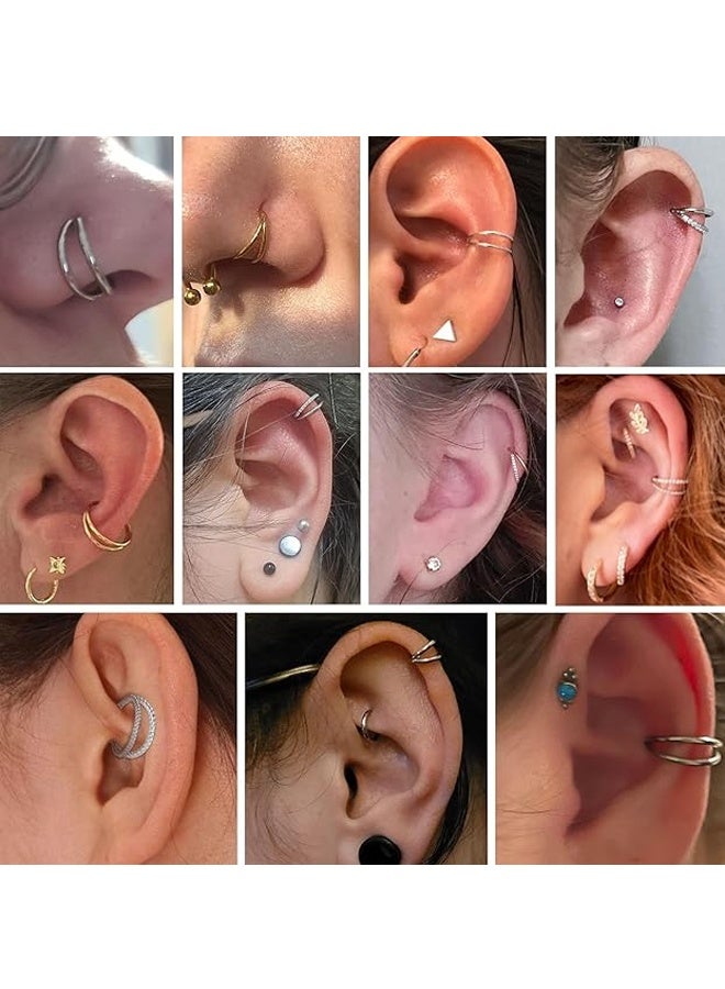 3 قطع حلقات أنف دائرية - حلقة أنف دائرية مزدوجة مجوهرات ثقب مفصلية حلقات نقر الحاجز أقراط غضروف حلزونية زنمة ديث - Image 3