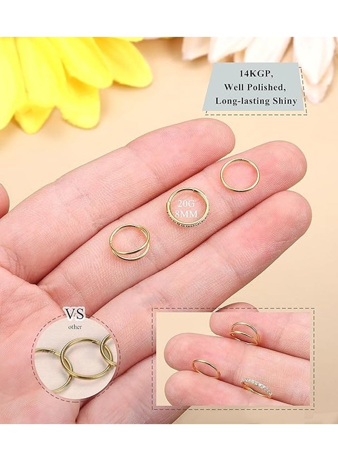 3 قطع حلقات أنف دائرية - حلقة أنف دائرية مزدوجة مجوهرات ثقب مفصلية حلقات نقر الحاجز أقراط غضروف حلزونية زنمة ديث - Image 2