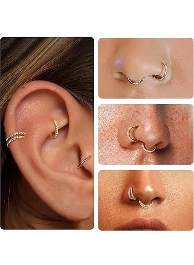 3 قطع حلقات أنف دائرية - حلقة أنف دائرية مزدوجة مجوهرات ثقب مفصلية حلقات نقر الحاجز أقراط غضروف حلزونية زنمة ديث - Image 4