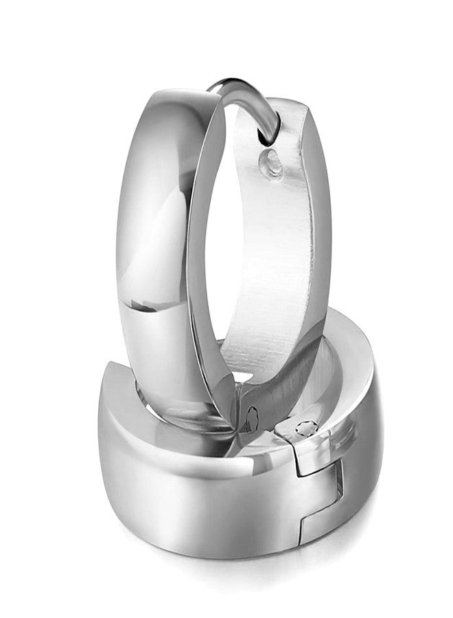 Peora Stainless Steel Silver Plated Hoop Huggie Earrings For Men - Image 5