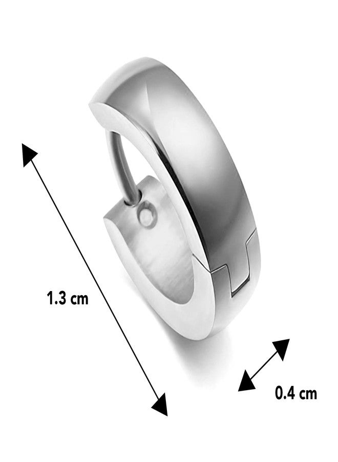 Peora Stainless Steel Silver Plated Hoop Huggie Earrings For Men - Image 4