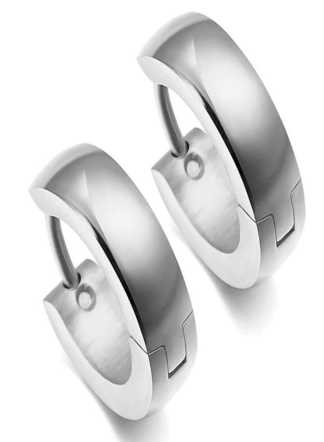 Peora Stainless Steel Silver Plated Hoop Huggie Earrings For Men - Image 1