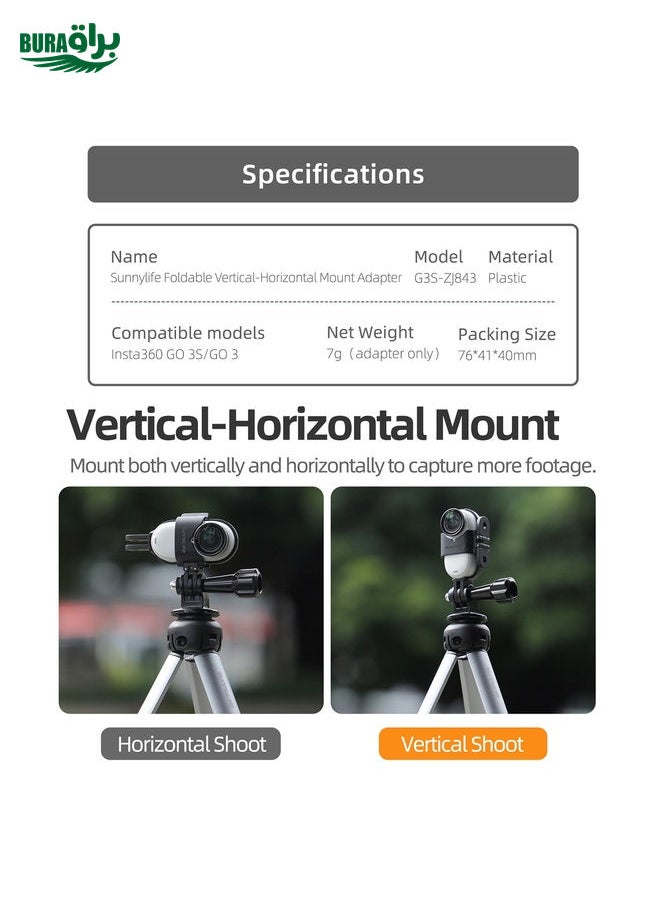 BURAQ - For Insta360 GO 3S / GO 3 Sunnylife Foldable Vertical-Horizontal Mount Adapter Protective Frame Brackets Housing Case (Black) - Image 1