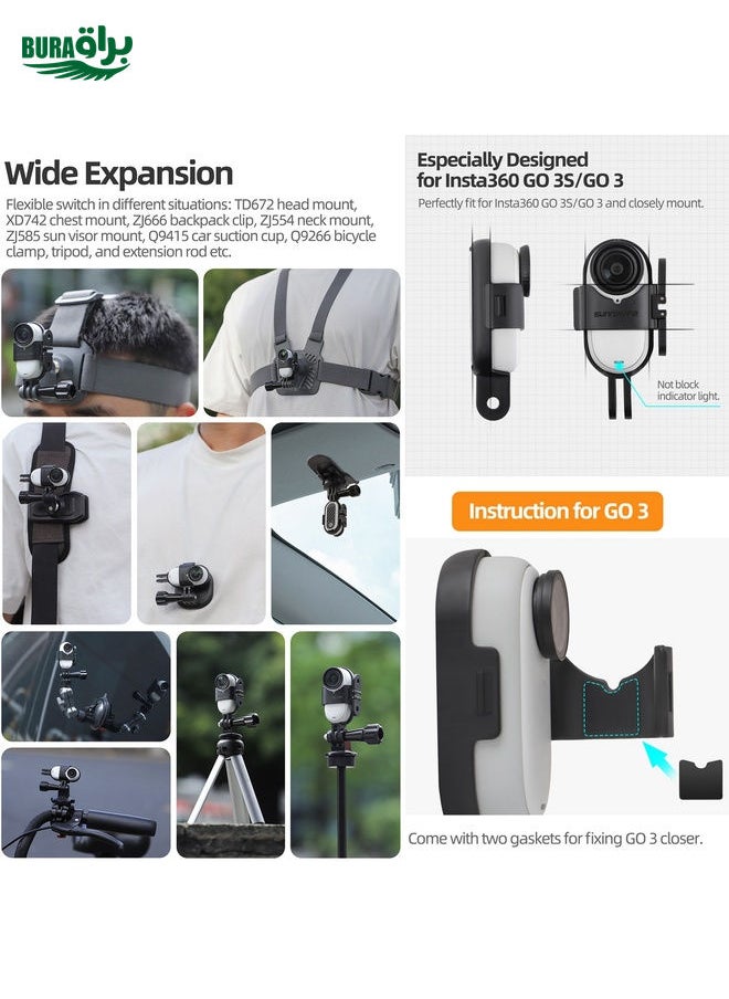 BURAQ - For Insta360 GO 3S / GO 3 Sunnylife Foldable Vertical-Horizontal Mount Adapter Protective Frame Brackets Housing Case (Black) - Image 1