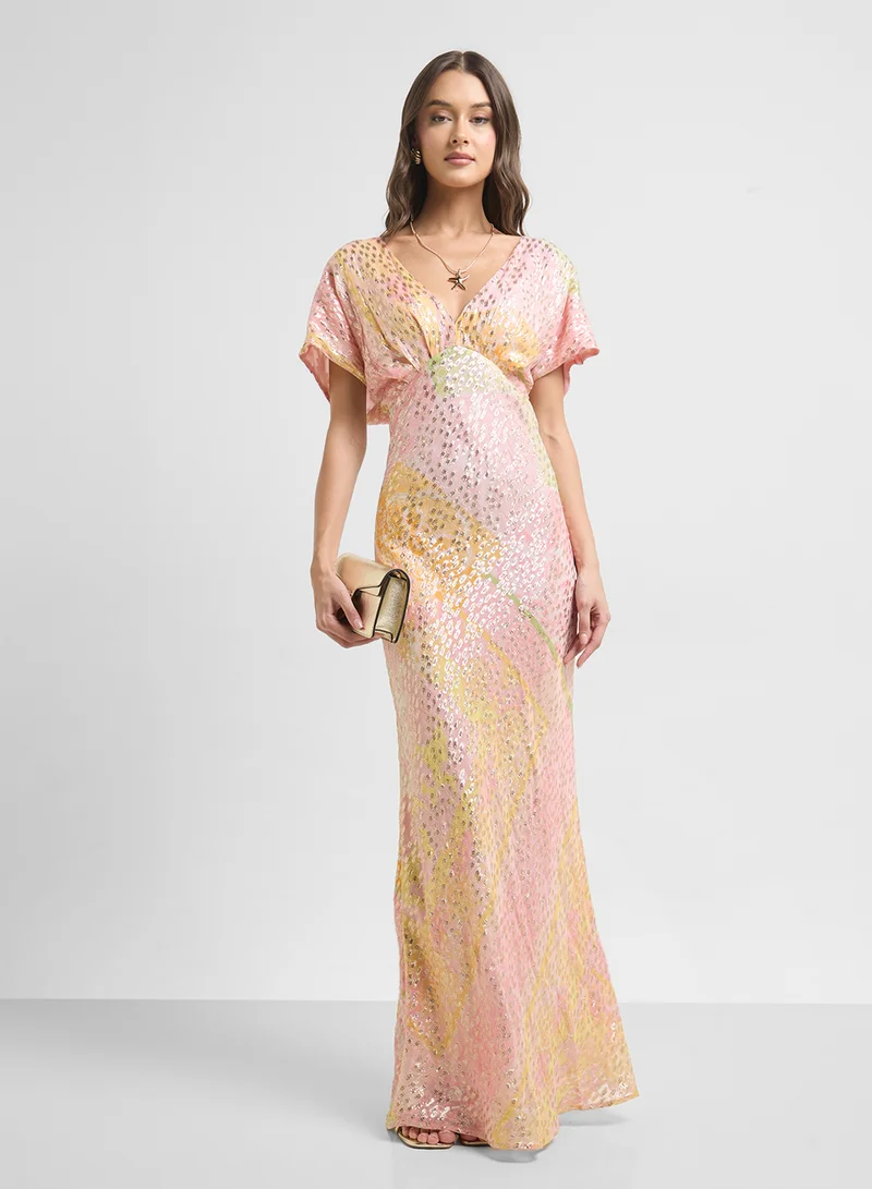 Never fully Dressed Floral Sequin Gown Dress