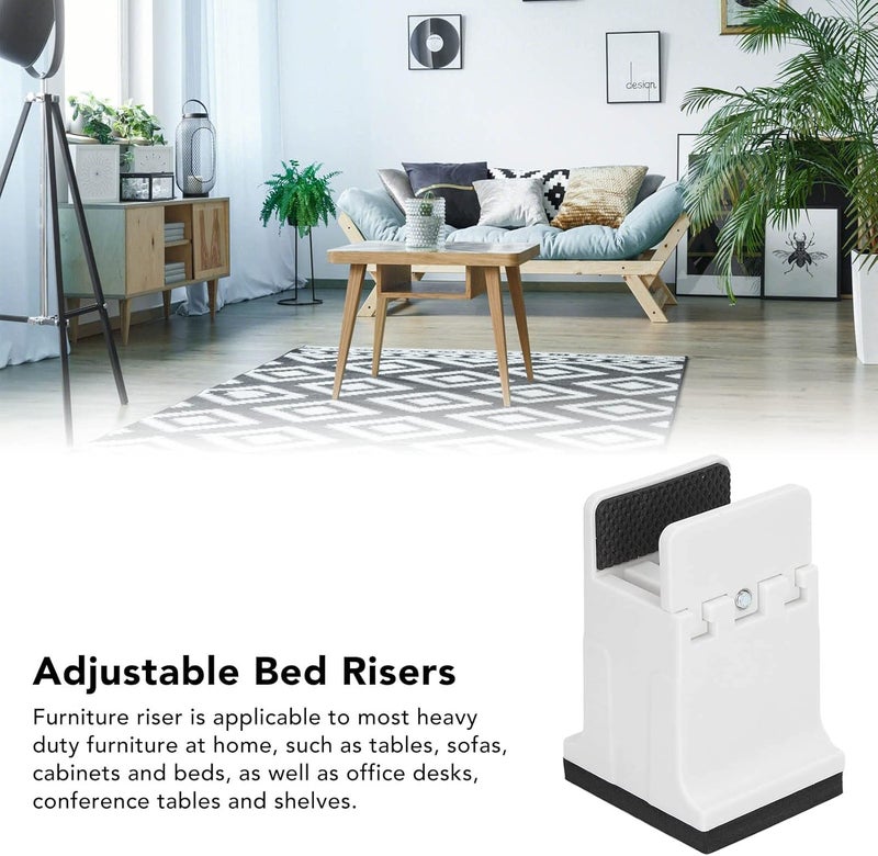 4pcs Adjustable Furniture Risers with Screw Clamp, Heavy Duty Bed Couch Sofa Table Leg Lifters, Soft Rubber Non Slip Protectors for Home Office Furniture (White) - Image 3