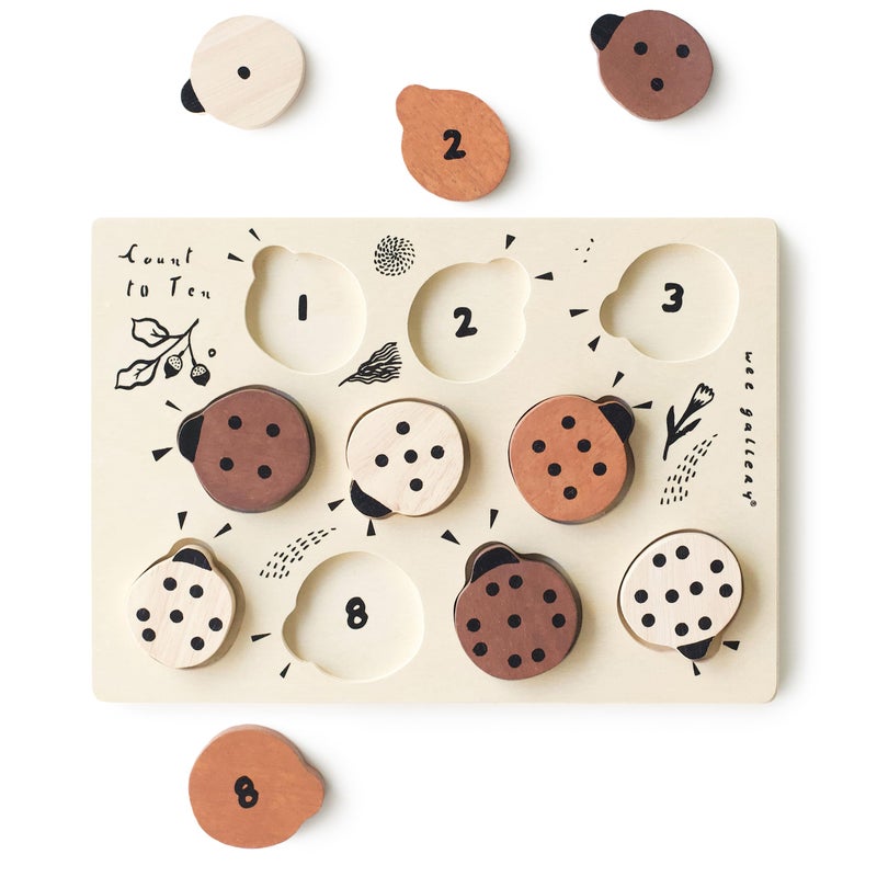 Wee Gallery Wooden Tray Puzzle Count to Ten Ladybugs Montessori Toy for Toddlers and Preschoolers for Early Learning and Fine Motor Skill Development Sustainable Educational Puzzle for Kids - Image 3