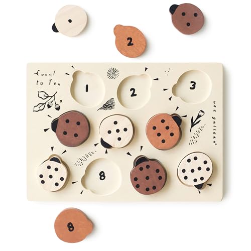Wee Gallery Wooden Tray Puzzle Count to Ten Ladybugs Montessori Toy for Toddlers and Preschoolers for Early Learning and Fine Motor Skill Development Sustainable Educational Puzzle for Kids - Image 1