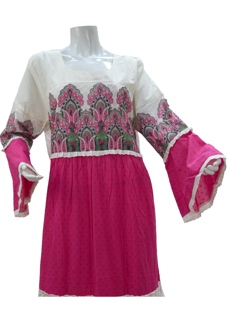 Zainah Women's Modest Cotton Jalabiya Dress - Pure Cotton, Embroidered & Printed, Wide Bottom, Bell Sleeves, Summer Casual Dress  - Image 2