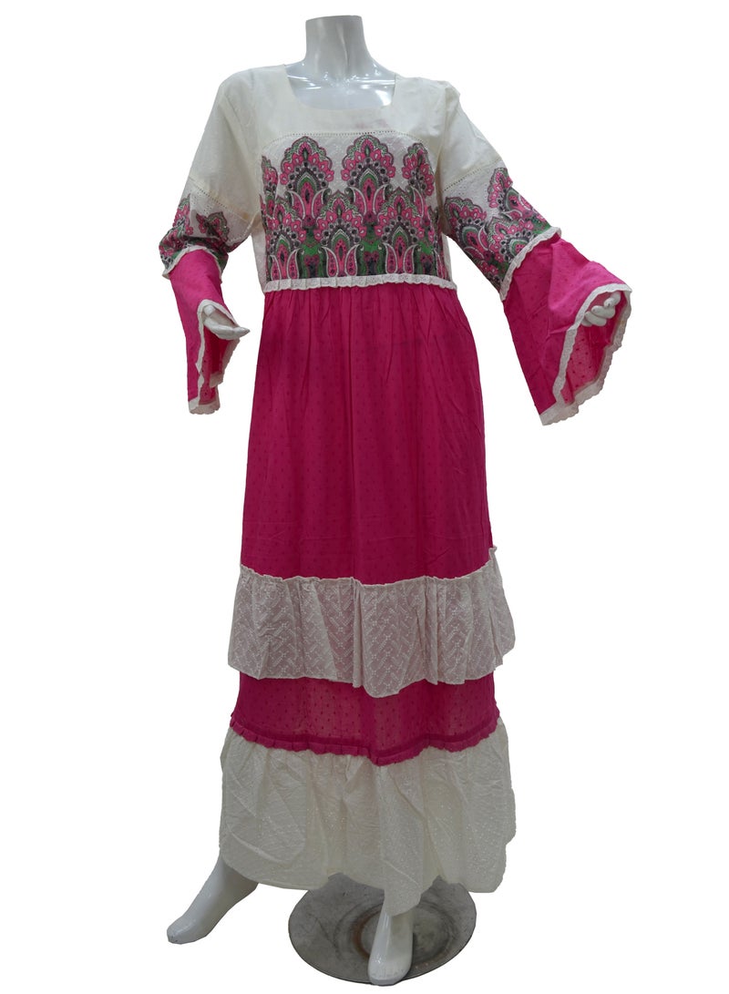 Zainah Women's Modest Cotton Jalabiya Dress - Pure Cotton, Embroidered & Printed, Wide Bottom, Bell Sleeves, Summer Casual Dress  - Image 4