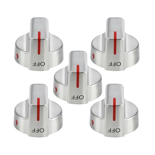 Anniparts Stainless Steel 5304509064 Stove Knobs Replacement Parts for Frigidaire Gallery Oven Gas Stove Range 5304509929 Stove Top GCRG3060AFC Metal Silver Surface Burner Control Knobs 5 Pcs - Image 1