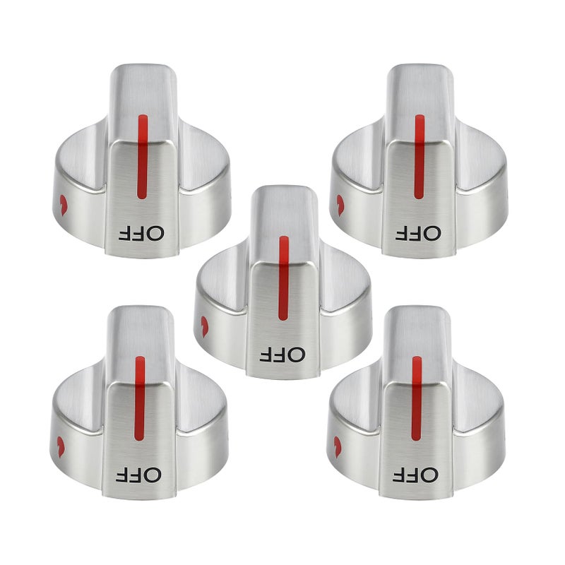 Anniparts Stainless Steel 5304509064 Stove Knobs Replacement Parts for Frigidaire Gallery Oven Gas Stove Range 5304509929 Stove Top GCRG3060AFC Metal Silver Surface Burner Control Knobs 5 Pcs - Image 2