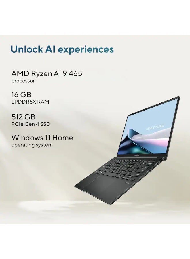 أسوس Zenbook 14 Copilot+ PC Laptop, AMD Ryzen AI 9 465, 1TB SSD, 16GB, 14" FHD+ (1920x1200) OLED Touchscreen, Windows 11 Pro,  + Life Time Office 2024 English/Arabic Jasper Gray - Image 3