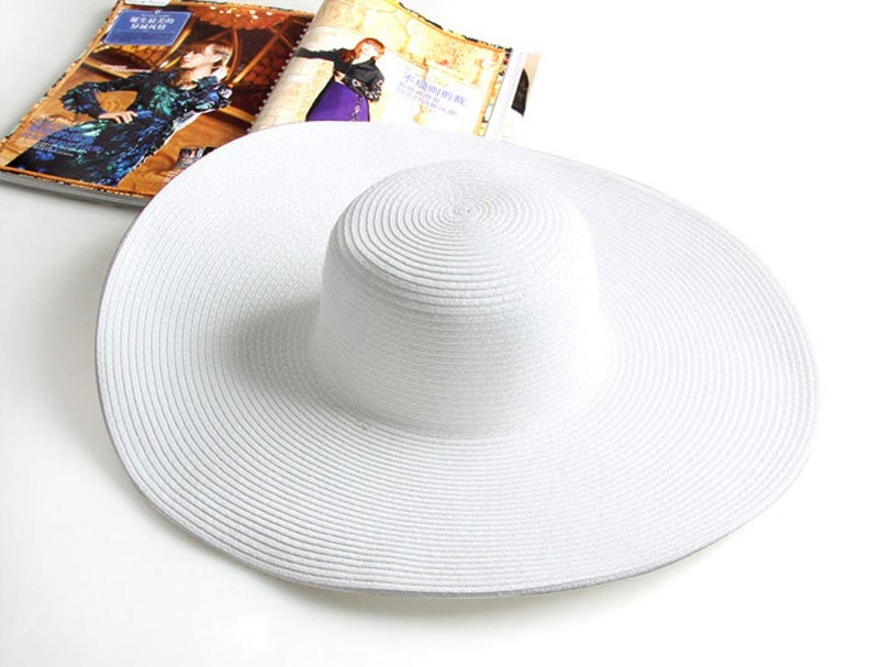 SYBL Womens Floppy Straw Hat Wide Brim Foldable Packable Braid Cap UV Protection Summer Gardening Hiking Beach Sun Hat for Head Circumference 58cm(White) - Image 2