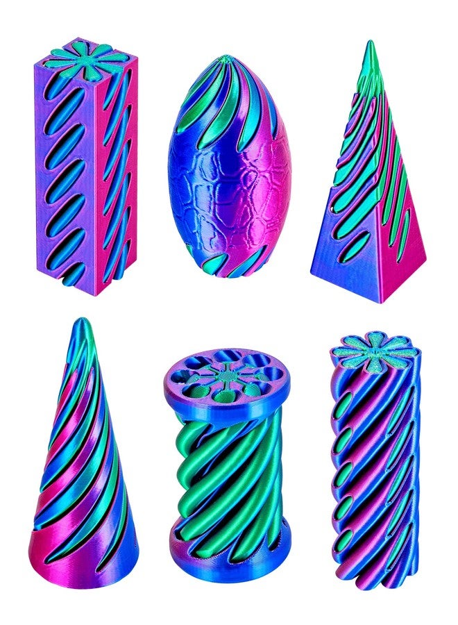dikale 6 Packs Spiral Cone 3D Printed Fidget Toy Set, Flexible Impossible Cone Pyramid Passthrough Toys for Stress Relief, Desk Deco Relaxing for Kids Adults, Rose Red + Dark Blue & Dark Blue + Green - Image 1