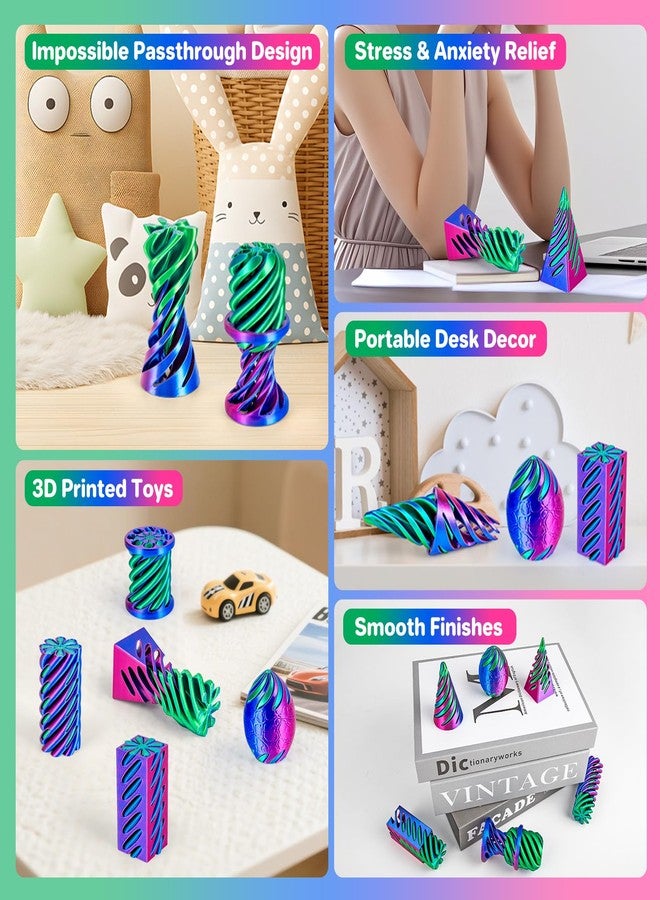 dikale 6 Packs Spiral Cone 3D Printed Fidget Toy Set, Flexible Impossible Cone Pyramid Passthrough Toys for Stress Relief, Desk Deco Relaxing for Kids Adults, Rose Red + Dark Blue & Dark Blue + Green - Image 4