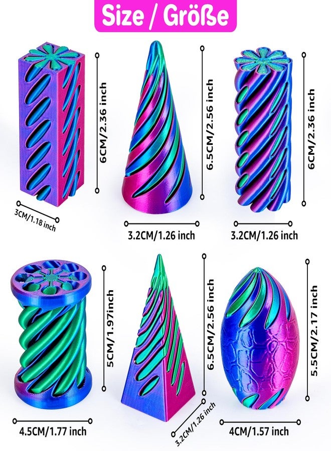 dikale 6 Packs Spiral Cone 3D Printed Fidget Toy Set, Flexible Impossible Cone Pyramid Passthrough Toys for Stress Relief, Desk Deco Relaxing for Kids Adults, Rose Red + Dark Blue & Dark Blue + Green - Image 2