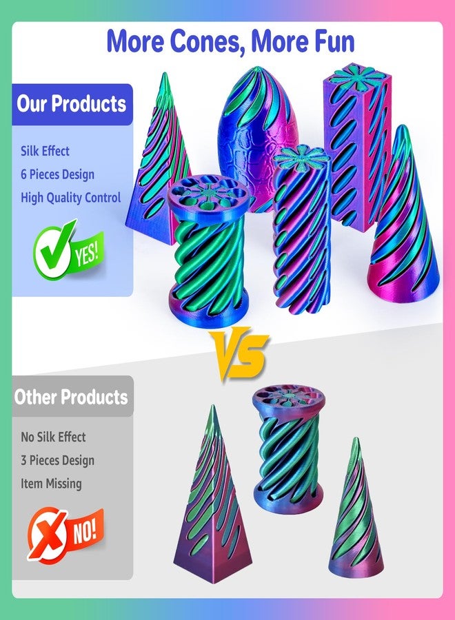 dikale 6 Packs Spiral Cone 3D Printed Fidget Toy Set, Flexible Impossible Cone Pyramid Passthrough Toys for Stress Relief, Desk Deco Relaxing for Kids Adults, Rose Red + Dark Blue & Dark Blue + Green - Image 3
