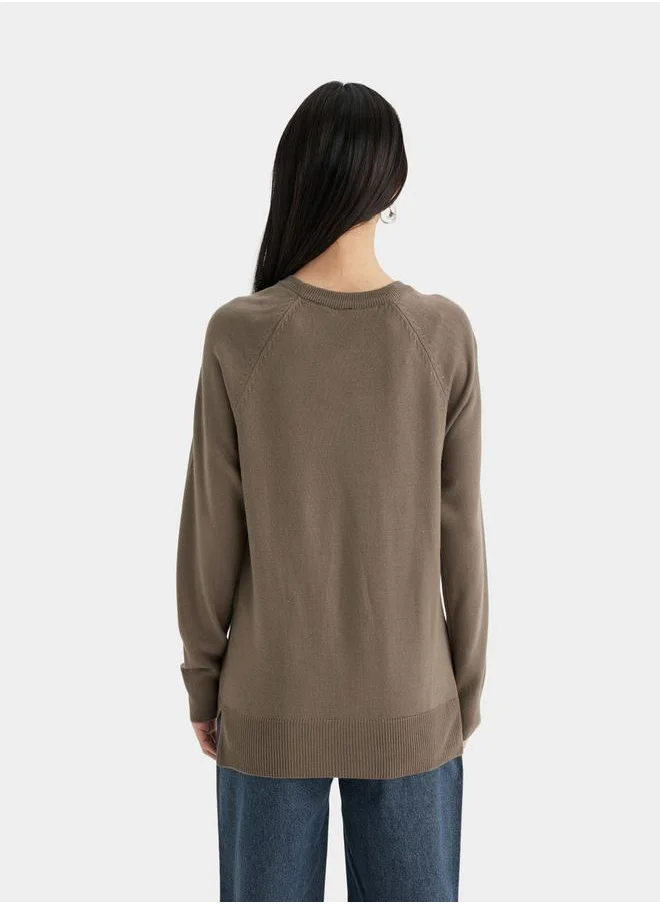 DeFacto Solid Raglan Sleeve Regular Fit Sweater by Styli