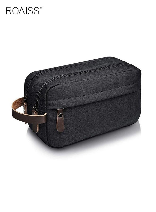 roaiss Men's Toiletry Bag, Large Capacity Travel Portable Storage Bag, Waterproof Double-Zip Makeup Bag for Business Trips, Multi-Functional Hanging Handheld Toiletry Organizer, Black - Image 1